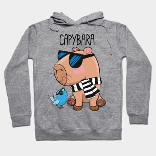 Cartoon Capybara with glasses Hoodie